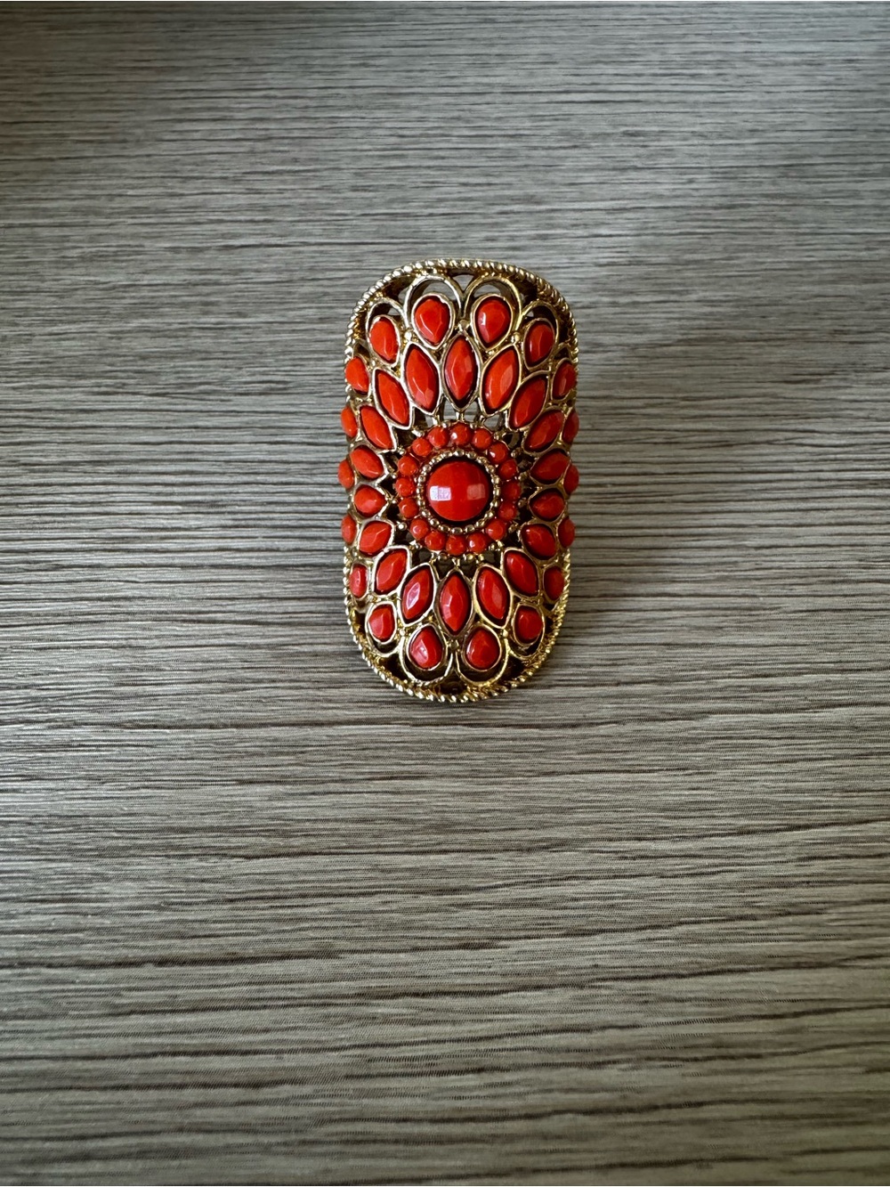 Lia Sophia Coral Red Floral Statement Ring